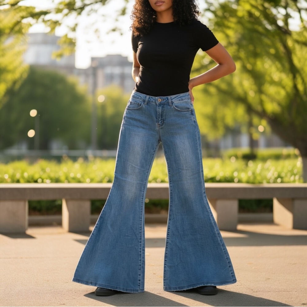 Umgee Flare Wide Leg Jeans in Classic Blue - Size 3 - Picture 2 of 13